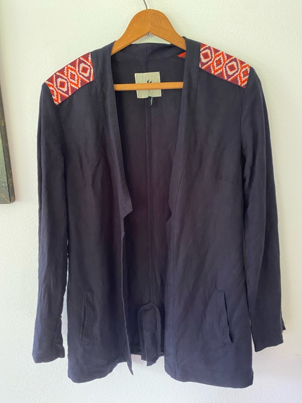 One teaspoon Navy Open-Front Jacket with Red Embroidered Shoulder Detail